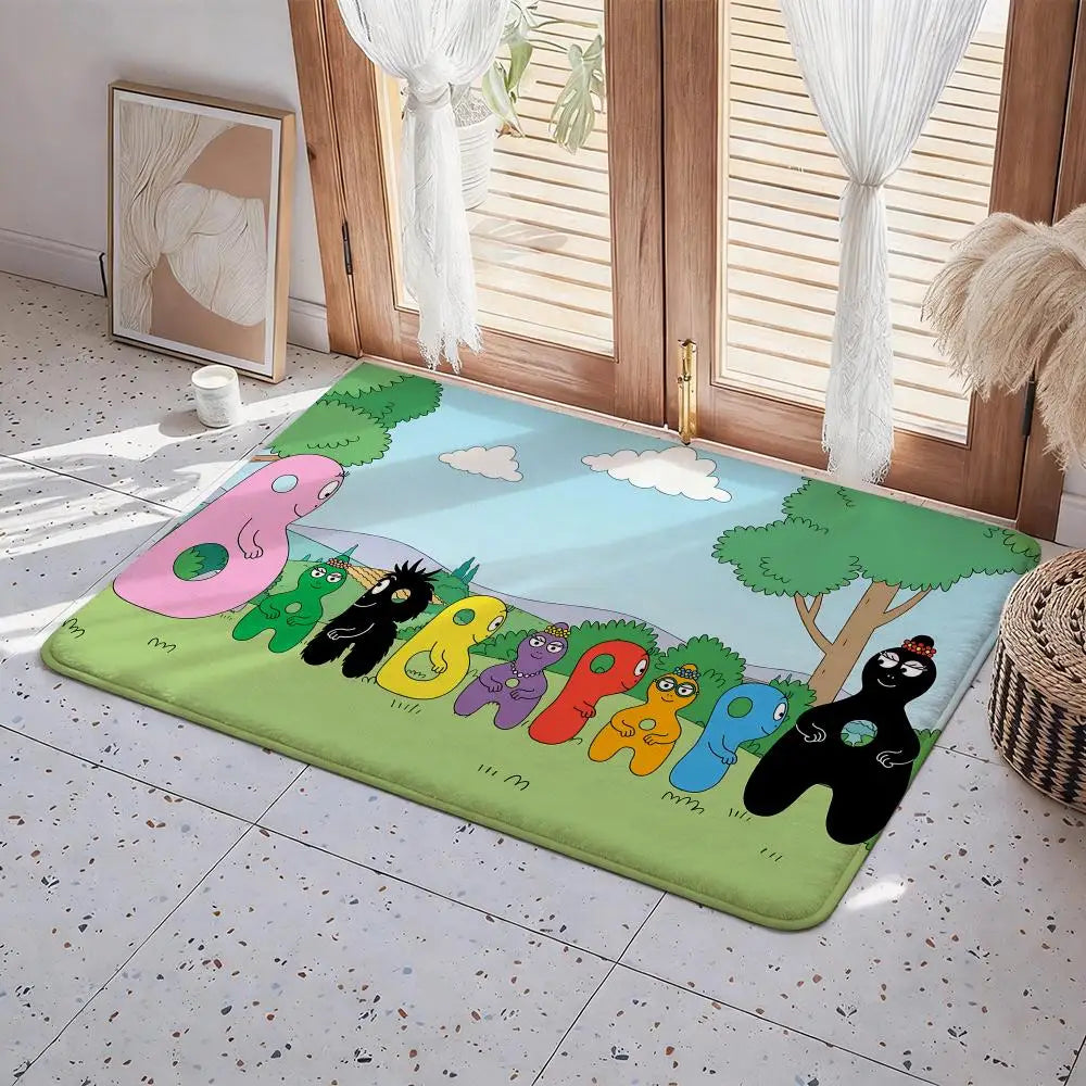 Les Barbapapa Cartoon Floor Mat Eco - Flannel Doormat Non-Slip Odorless Indoor Floor Rug Soft Short Plush Home Mat
