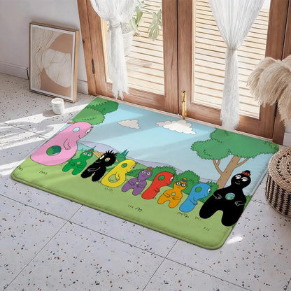 Les Barbapapa Cartoon Floor Mat Eco - Flannel Doormat Non-Slip Odorless Indoor Floor Rug Soft Short Plush Home Mat
