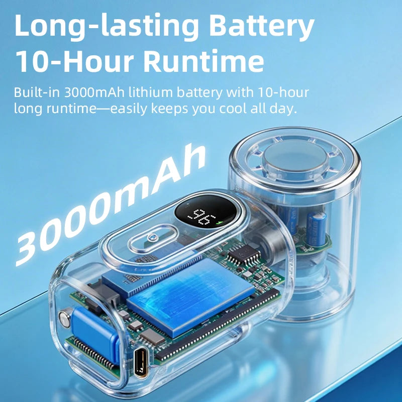 Portable Mini Fan Handheld Small Fan 5 Speed 3000mAh USB Rechargeable LED Display 180° Rotatable Clip Cooling Turbo Fans