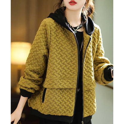 Women Jacket Short Hooded Korean Autumn Winter New 2025 Long Sleeve Loose Casual Zipper Windbreaker Female Overcoat Outwear