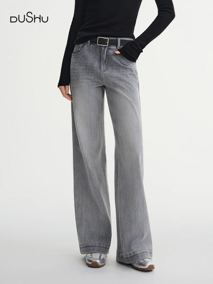 DUSHU Plus Size Women's Perfect Stretch High Waist Straight Leg Jeans Autumn Winter 2025 New Casual Comfort Trousers Pants