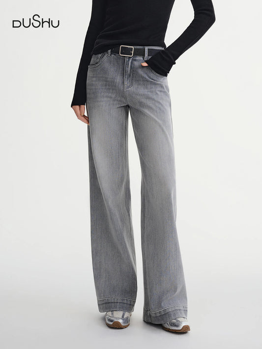 DUSHU Plus Size Women's Perfect Stretch High Waist Straight Leg Jeans Autumn Winter 2025 New Casual Comfort Trousers Pants