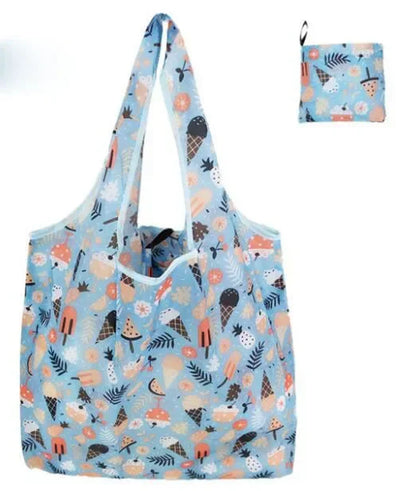 Reusable Shopping Bag Women Cute Fish Cart Flower Print  Nylon Foldable Grocery Bag Creative Eco-Friendly Tote Bag Lightweight