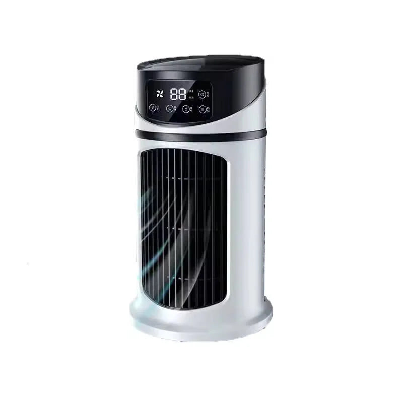 Portable 6-speed electric fan, equipped with air purifier, plastic evaporator humidifier and cooling and heating functions