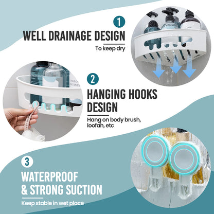 TAILI Corner Shower Caddy Suction Cup No-Drilling Removable Shower Caddy Basket Powerful Suction Bathroom Shower Shelf Organizer