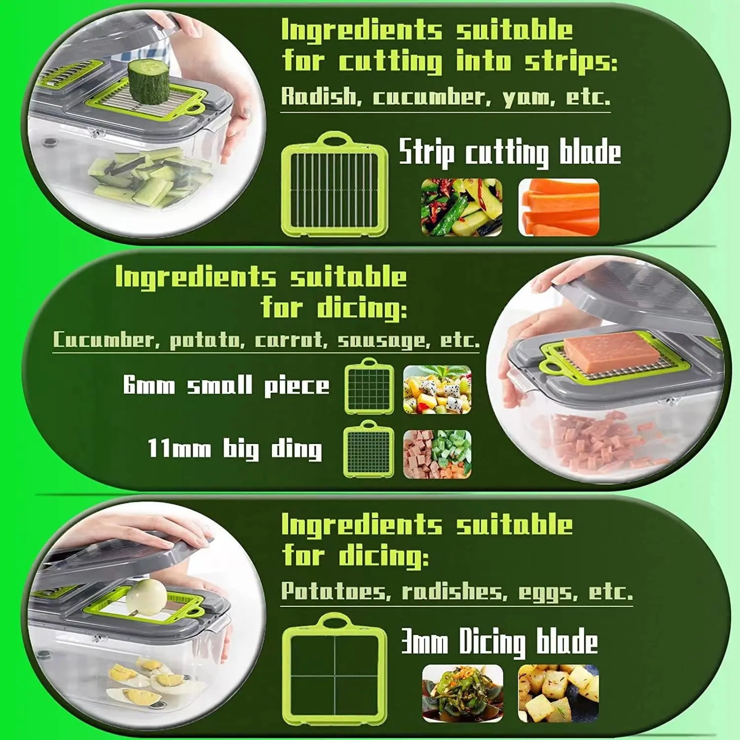 22 in 1 Vegetable Chopper with Stainless Steel Blade Adjustable Slicer And Cutter with Drain Rack Storage Container Kitchen Tool