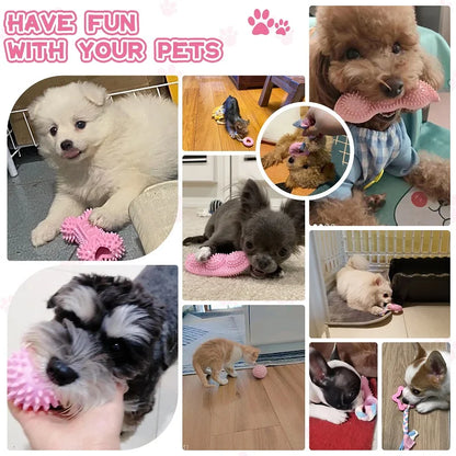 Soft Dog Chew Toys Pink Rubber Bone Toy Durable Molars Training Ball Toy Chihuahua Yorkie Interactive Treat Toys Pet Supplies