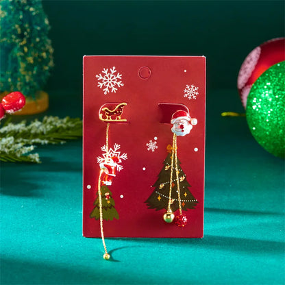 Christmas Asymmetrical Santa Claus Long Tassel Earrings for Women Elegant Snowflake Xmas Tree Elk Earrings Party Jewelry Gifts