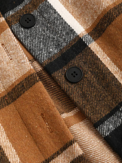 A new autumn and winter women's casual loose color-blocking button-down hooded long coat from Europe and America