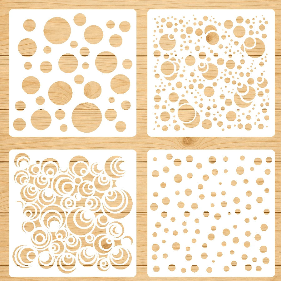 4PCS 5.1inch Circle Dot Pattern Stencil for DIY Painting on Wood Fabric Paper Wall Decor
