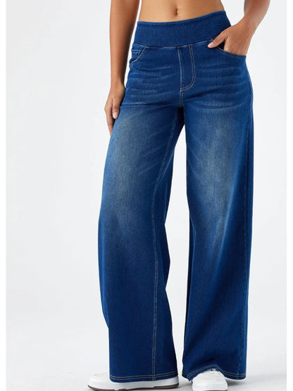 Women Jeans Denim Pant Wide Leg Long Pants Y2k Streetwear Elastic Waist Straight Trousers Elegant Mom Jeans Temperament Casual