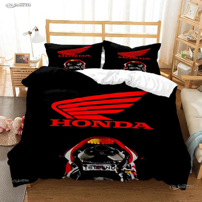 HRC-HONDA Motorcycle logo Duvet Cover Comforter Bedding sets Soft Quilt Cover and Pillowcases for Teens Single/Double/Queen/King