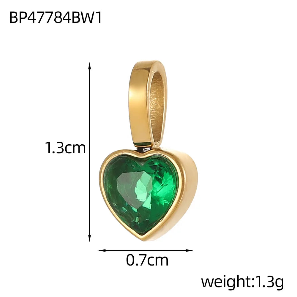 Classic Love Heart Square Zircon 12 Birthstone Pendant DIY Pendant Stainless Steel Waterproof Geometric Jewelry Birthday Gift