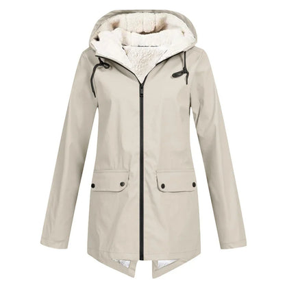 Outdoor Windbreaker Coat Women Trench Coat Waterproof Hooded Outerwear Velvet Thicken Overcoat Zip-up Streetwear Autumn Winter