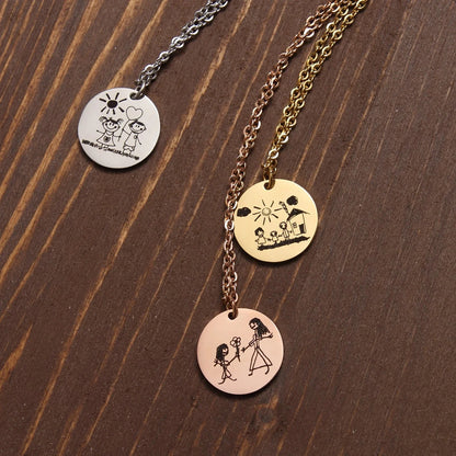 Child’s Drawing Necklace Personalized Drawing Necklace Kid's Handwriting Necklace Child’s Drawing Necklace Gift for Mom