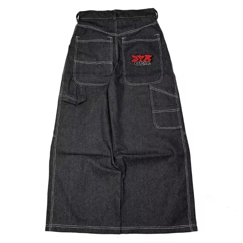 American Fashion Trend Joker Pattern Embroidered Loose Jeans Women Street Y2K New Hip Hop Oversized Wide-leg Pants Unisex Jeans