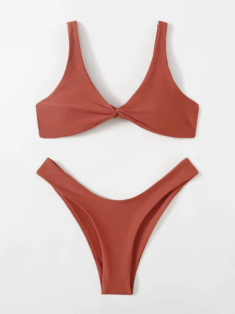Simple Solid Bathing Suit Women Sexy Triangle Bandage Micro Bikini Swimsuit 2025 New Summer Beach Bathing Suit Two Piece Female