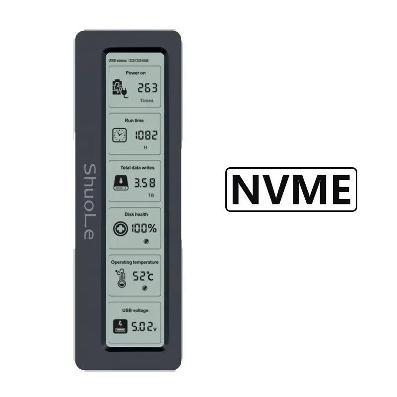 M.2 NVME/NGFF Dual Protocol SSD Enclosure Visual Smart SSD Case Health Detection USB 3.2 Gen 2 10Gbps Aluminum Alloy PCI-E Shell