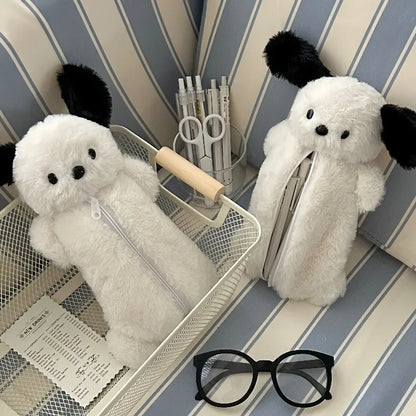 Korea Style Puppy Pencil Case Soft Plush School Stationary Big Capacity Pen Bag For Student Kawaii Stationary