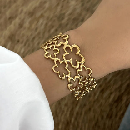 Temperament Stainless Steel Hollow Flower Open Bracelets For Women Men Elegant Texture Metal Floral Cuff Bangle Wedding Jewelry