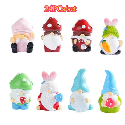 8/24PCs Mini Dwarf Doll Figurine Miniature Resin Mushroom Gnome Doll Garden Landscape Crafts Small Ornaments Desktop Decoration
