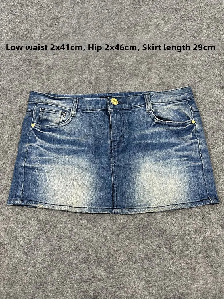 Sexy American Vintage Low Waist Denim  Skirt for Students Z4 Antiquing Y2K Trendy ort Skirt with Handmade Ripped And Fo...