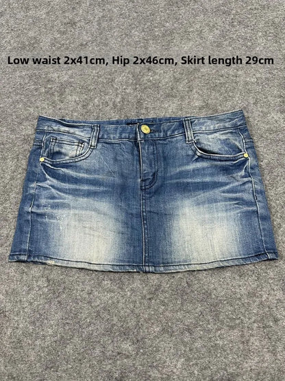 Sexy American Vintage Low Waist Denim  Skirt for Students Z4 Antiquing Y2K Trendy ort Skirt with Handmade Ripped And Fo...