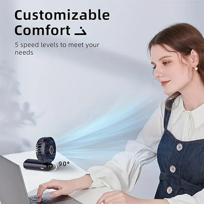 Portable Mini Fan With 6 Speeds LED USB Rechargeable Charging Small Foldable Battery Fans Handheld Desk Bedroom Indoor Outdoor