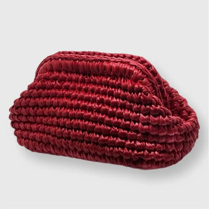 Yingzi Women's Silver Cloth Strip Crochet Clip Bag Woven Underarm Bag Clutch Large Size