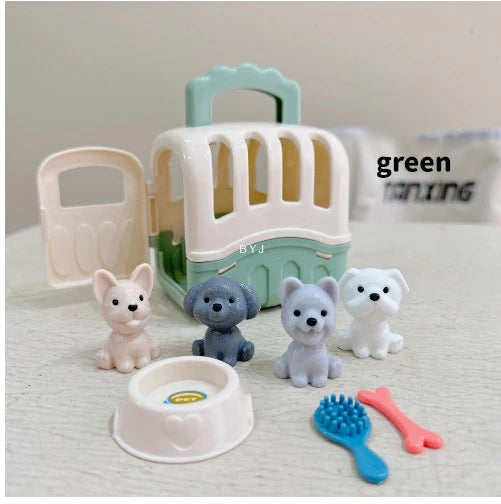 Dog Doll Set Puppy Pretend Play Toys Children Play House Accessories Pet House Scene Games Toys Kids Sensory Dog Pet Basket Toys