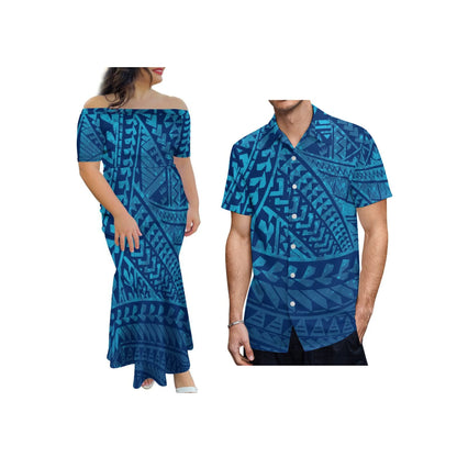 Wholesale Brand New 8XL Women Polynesian Tribal Sublimation Print  Mermaid Dress One-Shoulder Fishtail Skirt Dress