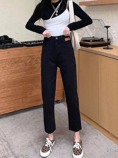 American Deconstructed Sa Multi-ket Workwear Jeans Women Loose Wide Leg Pants High Waist Long Trousers Blue Casual