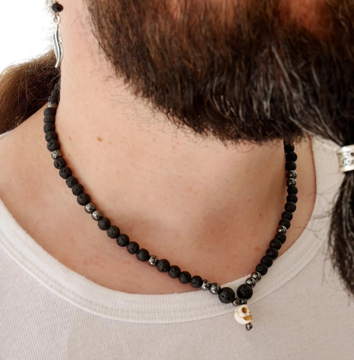 Heishi Turquoise Men Necklace with Hematite  Men Gemstones Necklace  Stone Necklace Onyx Mens Necklace