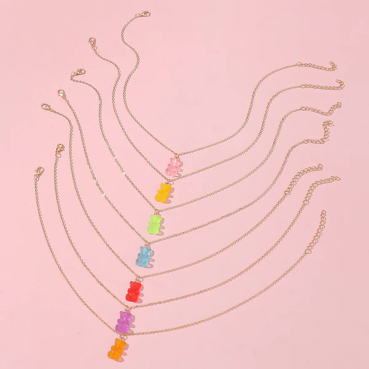7pcs Cute Girls‘ Bear Charm Necklace Set, Sweet Dainty Jewelry for Daily Wear & Gifting