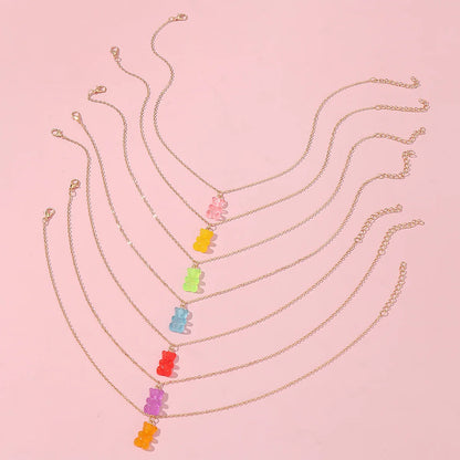 7pcs Cute Girls‘ Bear Charm Necklace Set, Sweet Dainty Jewelry for Daily Wear & Gifting
