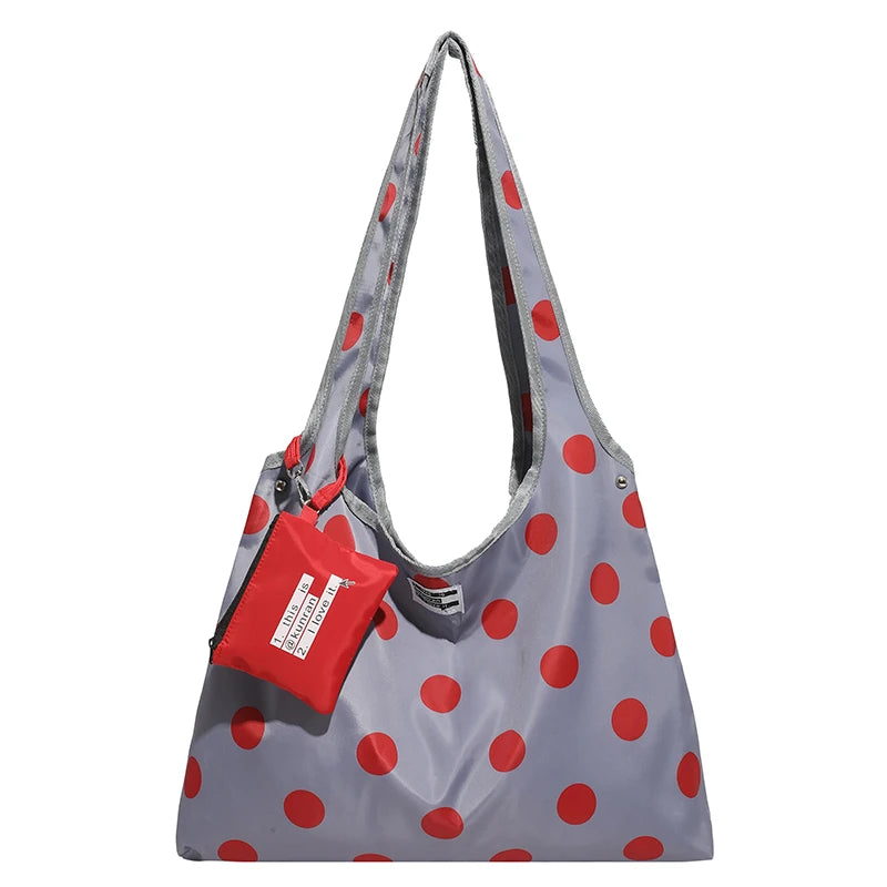 Nylon Dots Zipper Large Capacity Casual Tote Bag 2026 New Korean Style Versatile Bags Sweet Daily Commute Fashion Shoulder Bags