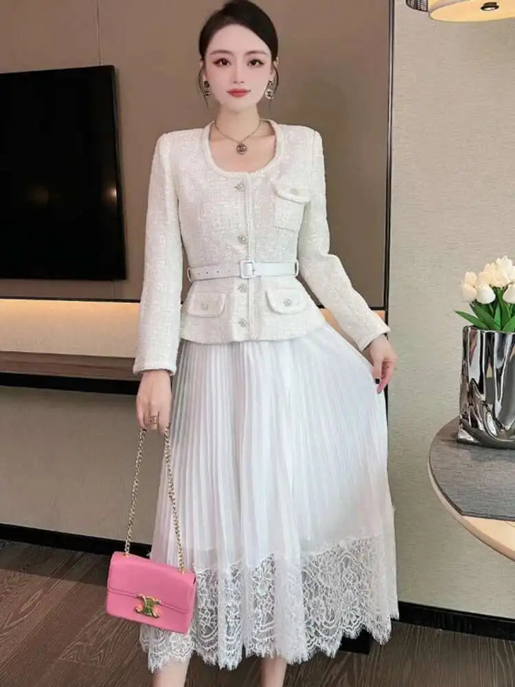 UCXQ Vintage Beading Buttons O-neck Black Dress With Belt Summer 2023 Women Evening Dresses Ladies Wedding Party Clothes Tide
