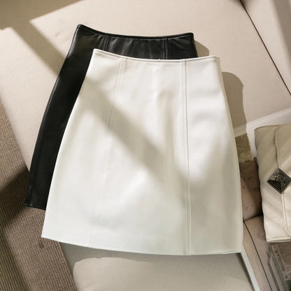 Hip Wrap Slim Fit Genuine Leather High Waist Thin 2025 A-line Sheepskin Short Skirt Female Fashion Women Harajuku Kawaii Casual