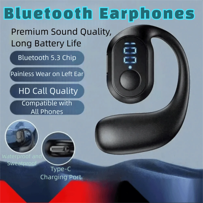 Ear Hook Wireless Earphones Bluetooth 5.3 Mini Handsfree Waterproof Sport Music Headset Single Earbuds OWS Headphone HiFi Music