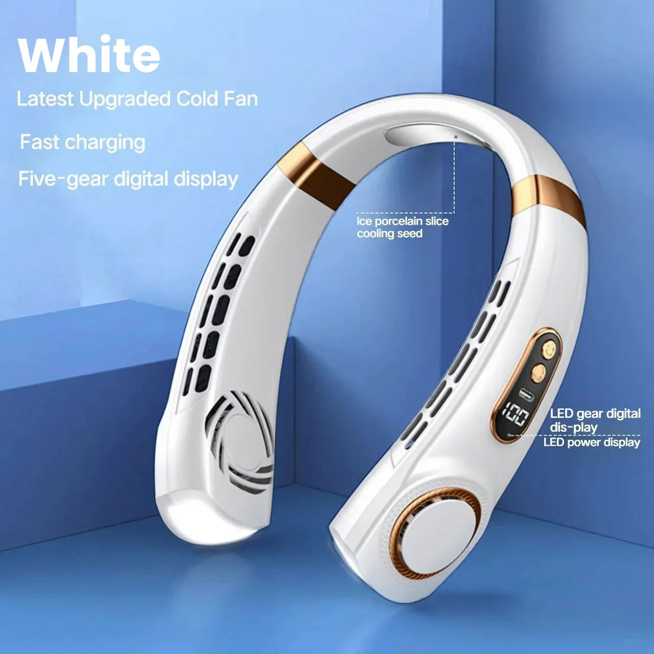 Lenovo Neck Fan 5 Speed Rechargeable Portable Digital Display 4000mAh Bladeless Electric Fan Hands Free Wearable Air Conditioner