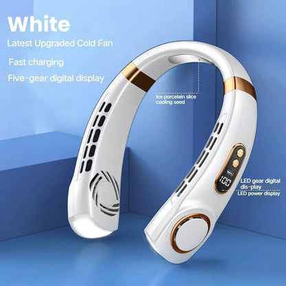 Lenovo Neck Fan 5 Speed Rechargeable Portable Digital Display 4000mAh Bladeless Electric Fan Hands Free Wearable Air Conditioner