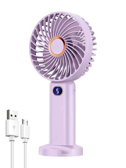 Portable Handheld Fan USB Rechargeable Mini Fan Digital Display 5-Speed Adjustment Suitable For Travel Outdoor Office Home