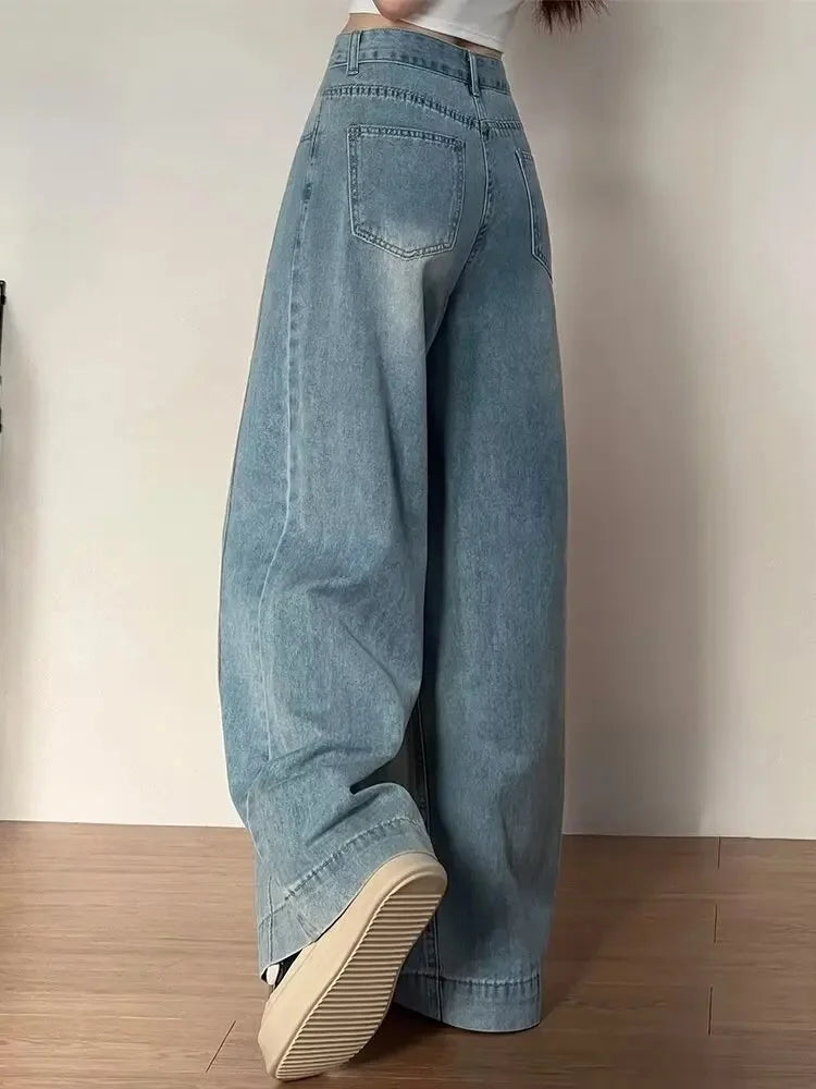 High Waist Wide Leg Jeans Women's Straight Cut Trousers for Pear Shaped plus Size Spring New Style Loose Slimming Denim