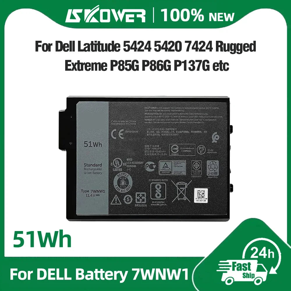 51Wh 7WNW1 Laptop Battery for Dell Latitude 5420 5424 7424 Rugged Extreme P85G P86G P85G001 P86G001 GK3D3 DMF8C