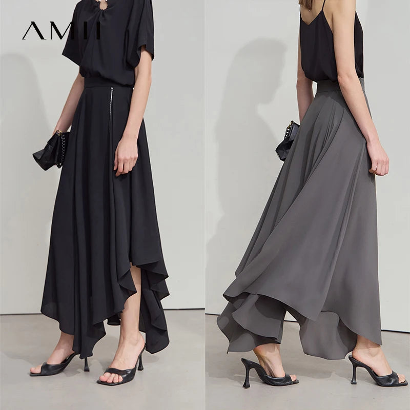 AMII Minimalist Office Lady Skirts Women 2025 New Summer Solid Loose Asymmetric Large A-line Skirt Female Fashion 12542168