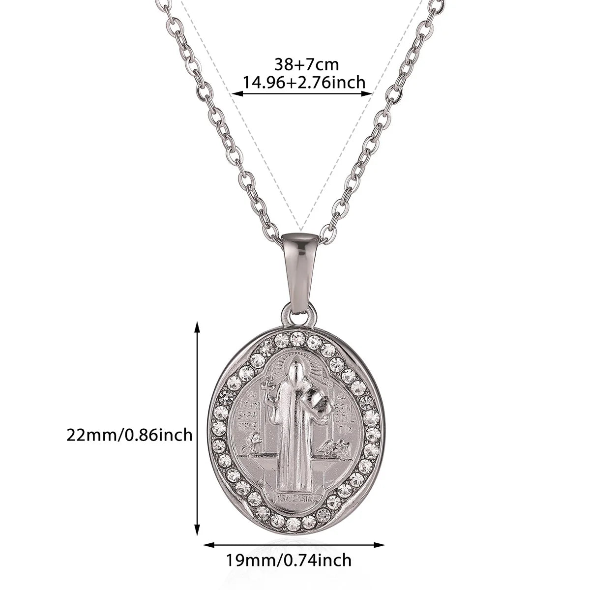 Virgin Mary Pendant With Diamonds Necklace For Women Gold Color Medal Charm Stainless Steel Religious Punk Jewelry Easter Gift