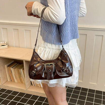 Y2K Retro Pleated Hobo Shoulder Bag for Women Hot Selling Maillard Style Underarm Bag Clutch Handbags for Travel Work Shopping