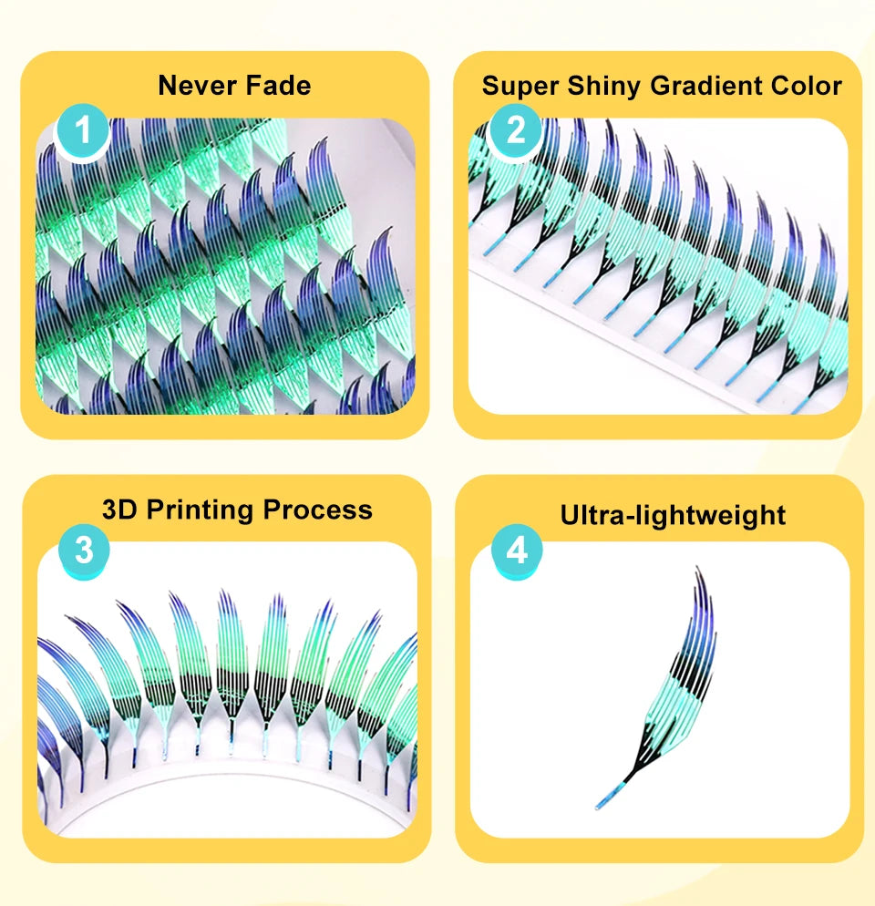 AGUUD Shiny Tinsel Manga Comic Spire Lash Glitter Color Anime Eyelash Extension Feather Shape Premade Fans Party Makeup Lashes
