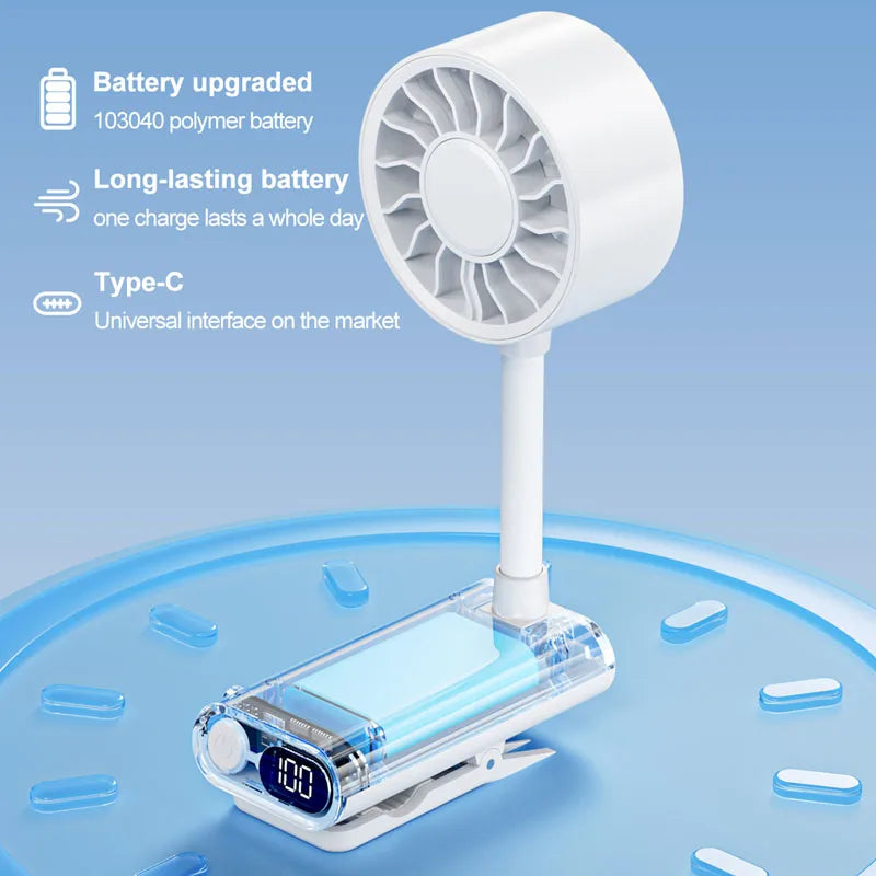 Lenovo Desktop Clip Fan with Long Battery Life Outdoor Hose Clip Mini USB-Charging Fan for Multiple Scenarios