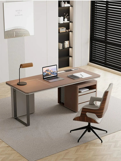 Office Desk Minimalist Design Boss Computer Desk Office Furniture Modern Simple Saddle Leather Desk Light Luxury Home Study
